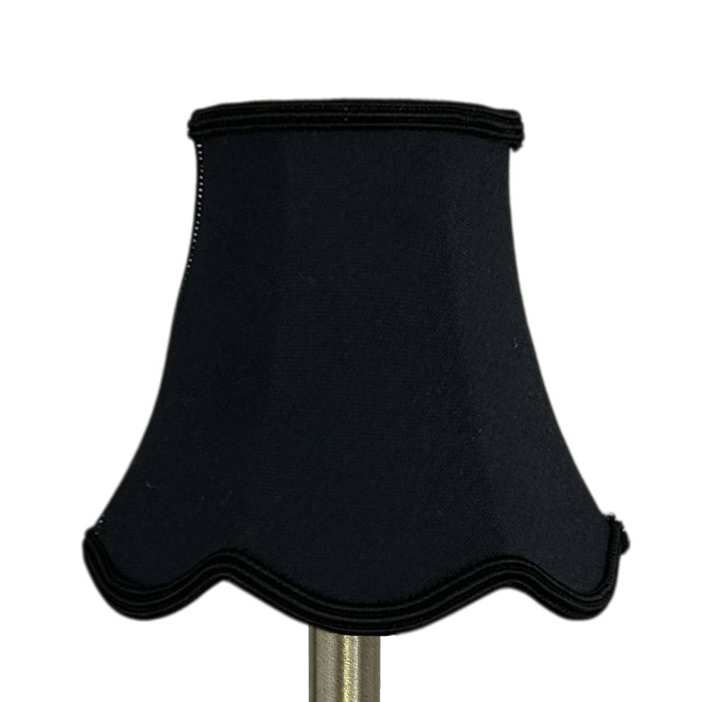 Scalloped brushed cotton chandelier shade in black with matching soutache trim