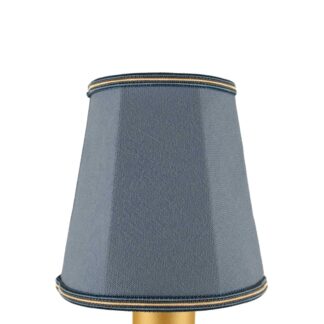 Empire brushed cotton candle shade in blue with blue and fawn soutache trim
