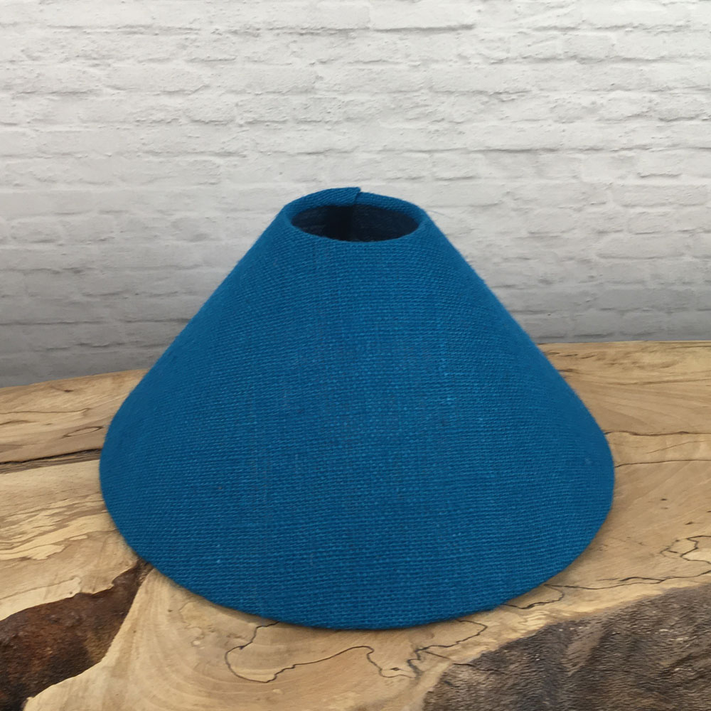 Azure blue hessian coolie lampshade front view