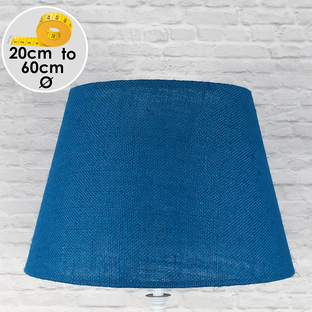 Blue hessian tapered drum lampshade
