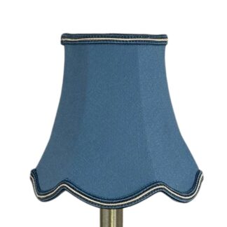 Scalloped brushed cotton chandelier shade in blue with oyster soutache trim