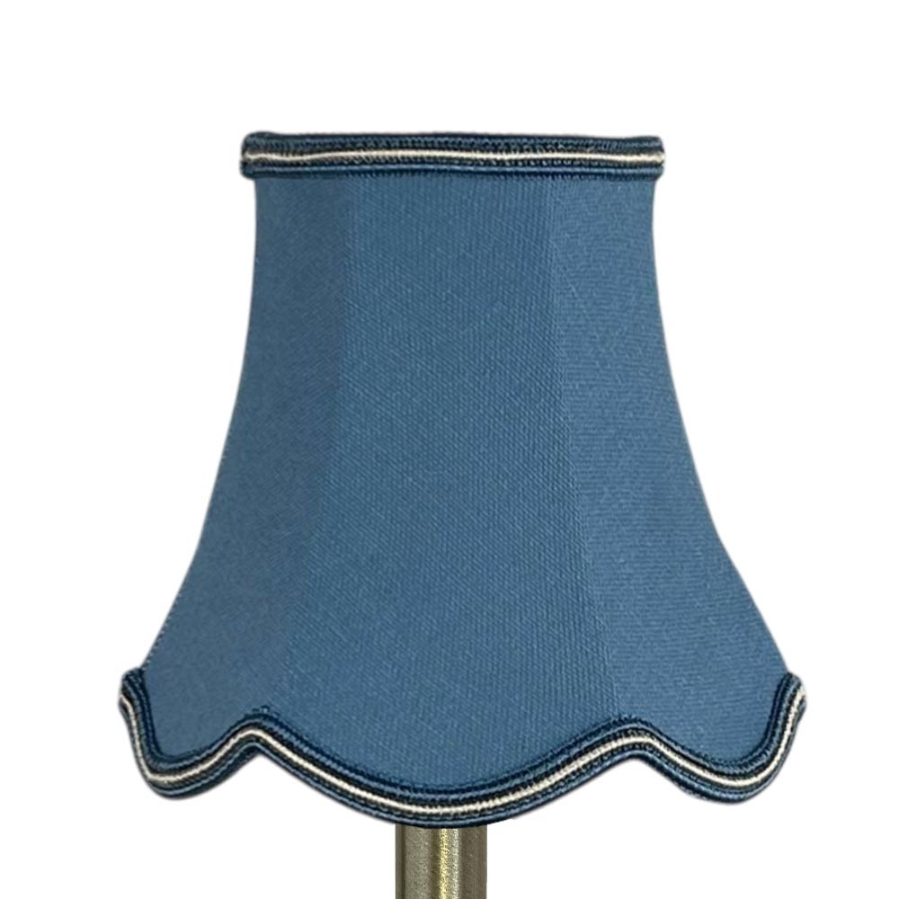 Scalloped brushed cotton chandelier shade in blue with oyster soutache trim