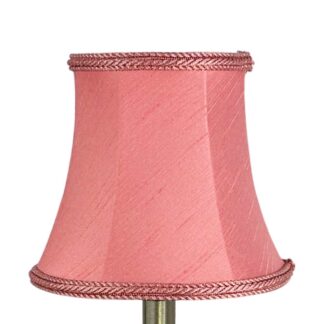 Bowed faux silk chandelier shade in pale pink with matching rope trim