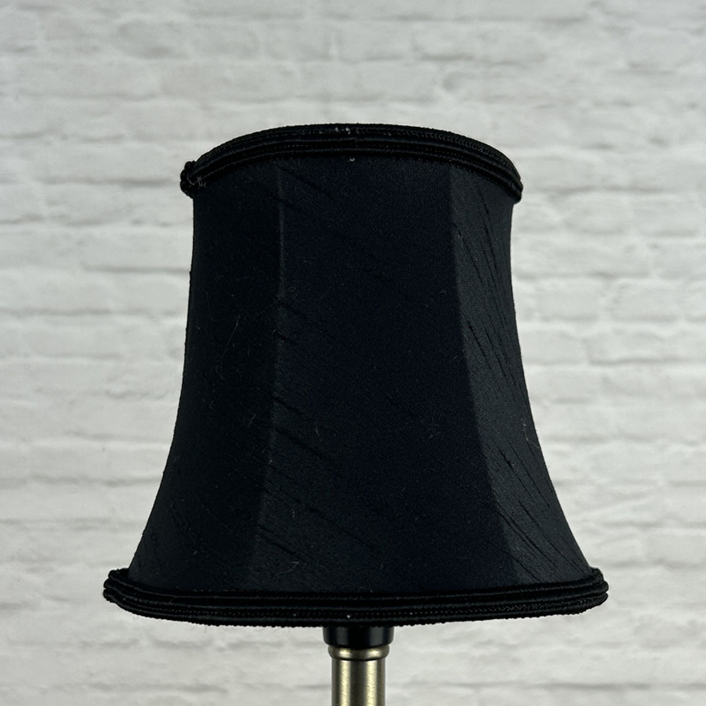 Black faux silk bowed chandelier shade with matching soutache trim unlit