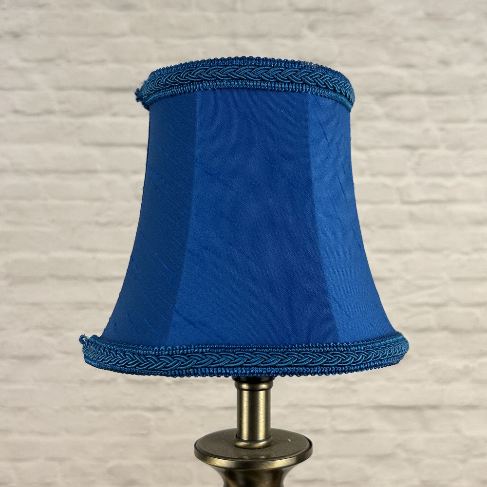 Royal Blue faux silk bowed chandelier shade with plait trim unlit