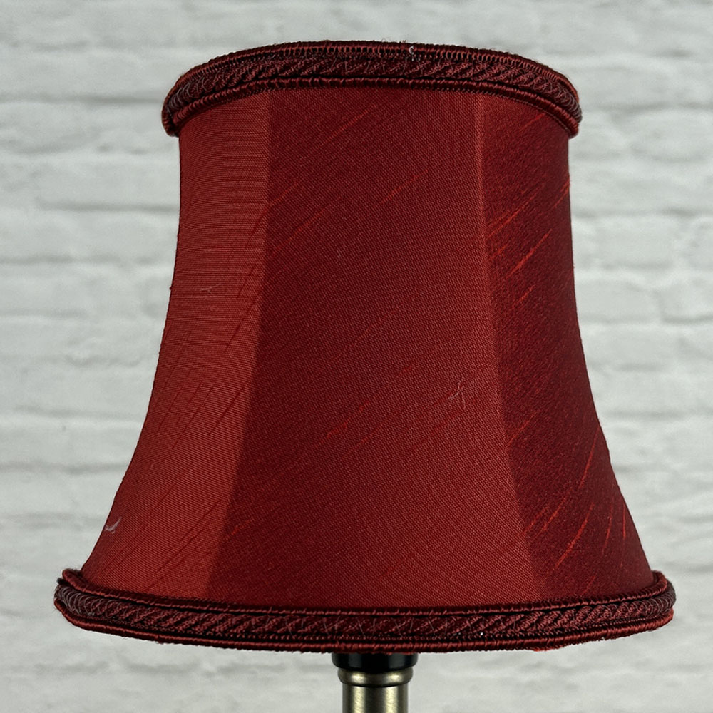 Burgundy faux silk bowed chandelier shade with rope trim unlit