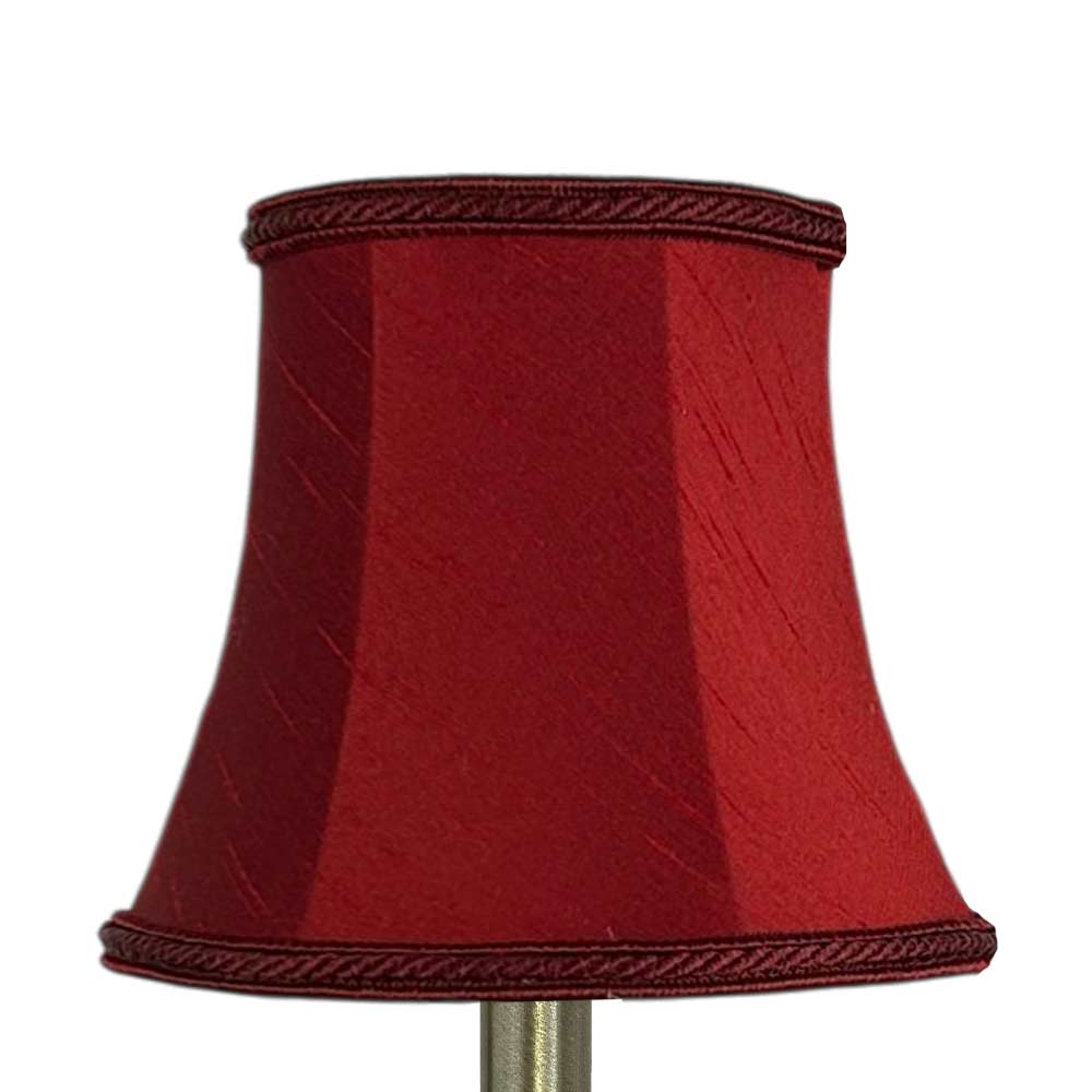 Burgundy faux silk bowed chandelier shade with rope trim and curved shape