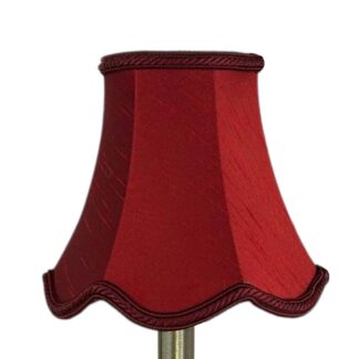 Scalloped faux silk lampshade in burgundy with matching rope trim