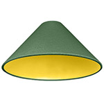 A dark green coolie lampshade with gold lining
