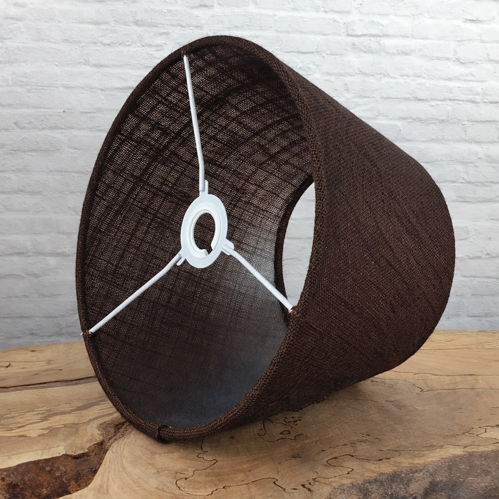 Inside view of brown hessian lampshade with fitting