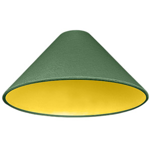 A coolie lampshade with dark green outer and gold inner