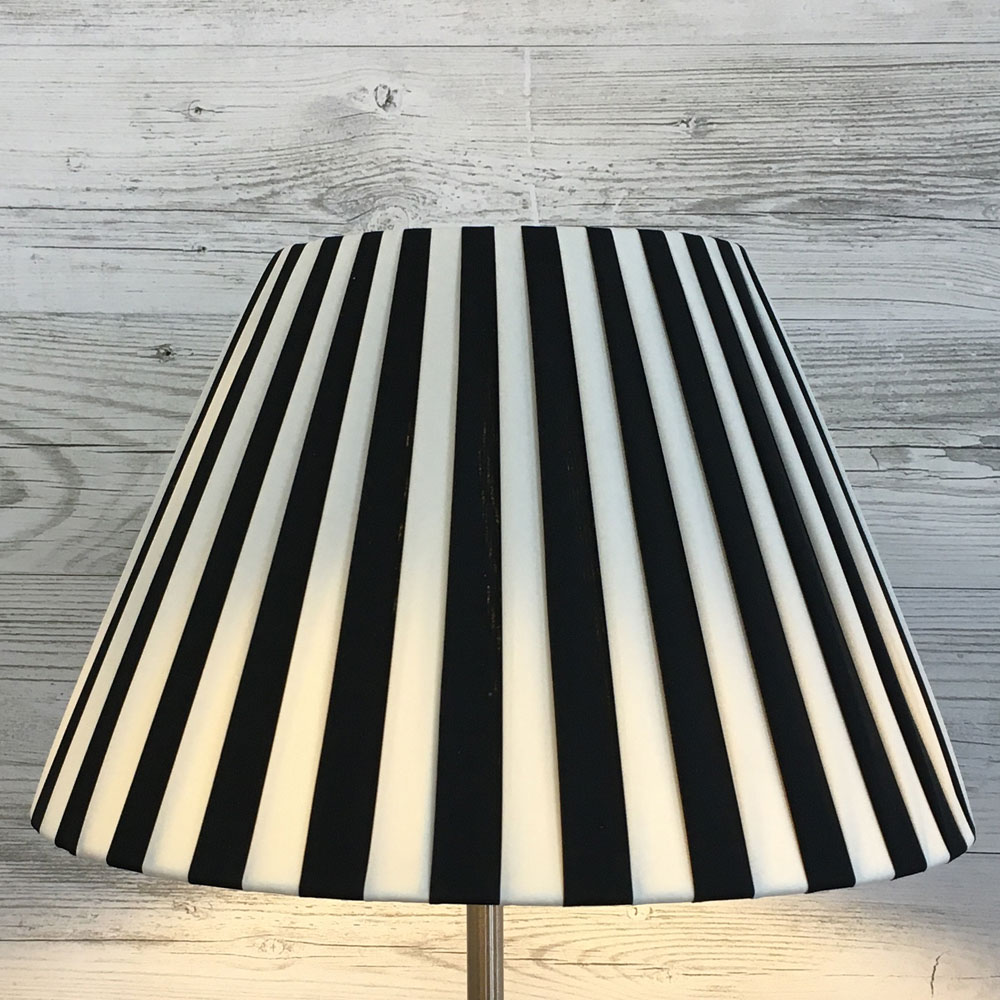 Knife Pleat Lampshade in Black and Cream Stripe for Table Lamp. Switched On