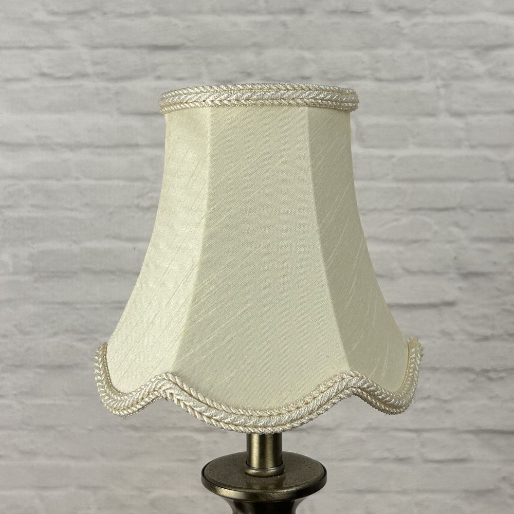 Cream faux silk scalloped chandelier shade with rope trim unlit