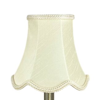 Scalloped faux silk lampshade in cream with matching rope trim