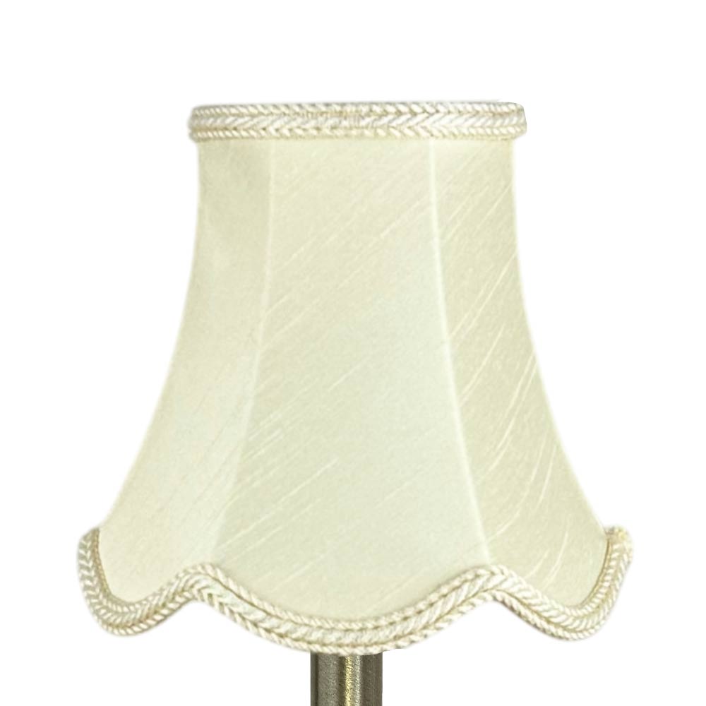 Scalloped faux silk lampshade in cream with matching rope trim