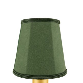 Empire brushed cotton candle shade in green with green and fawn soutache trim