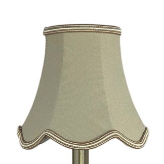 Scalloped brushed cotton chandelier shade in fawn with oyster soutache trim