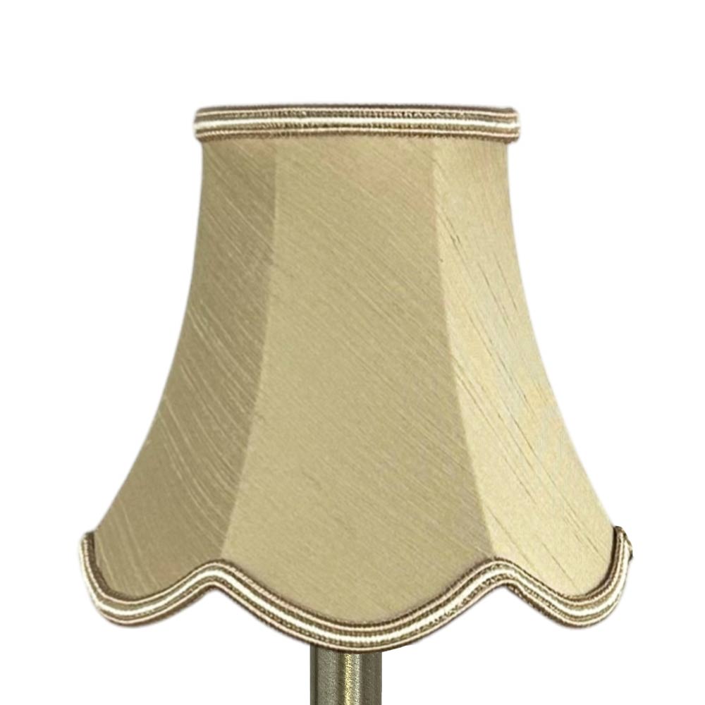 Scalloped faux silk lampshade in fawn with oyster soutache trim