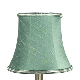 Bowed faux silk chandelier shade in green with oyster soutache trim