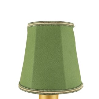 Empire brushed cotton candle shade in green with green and fawn soutache trim