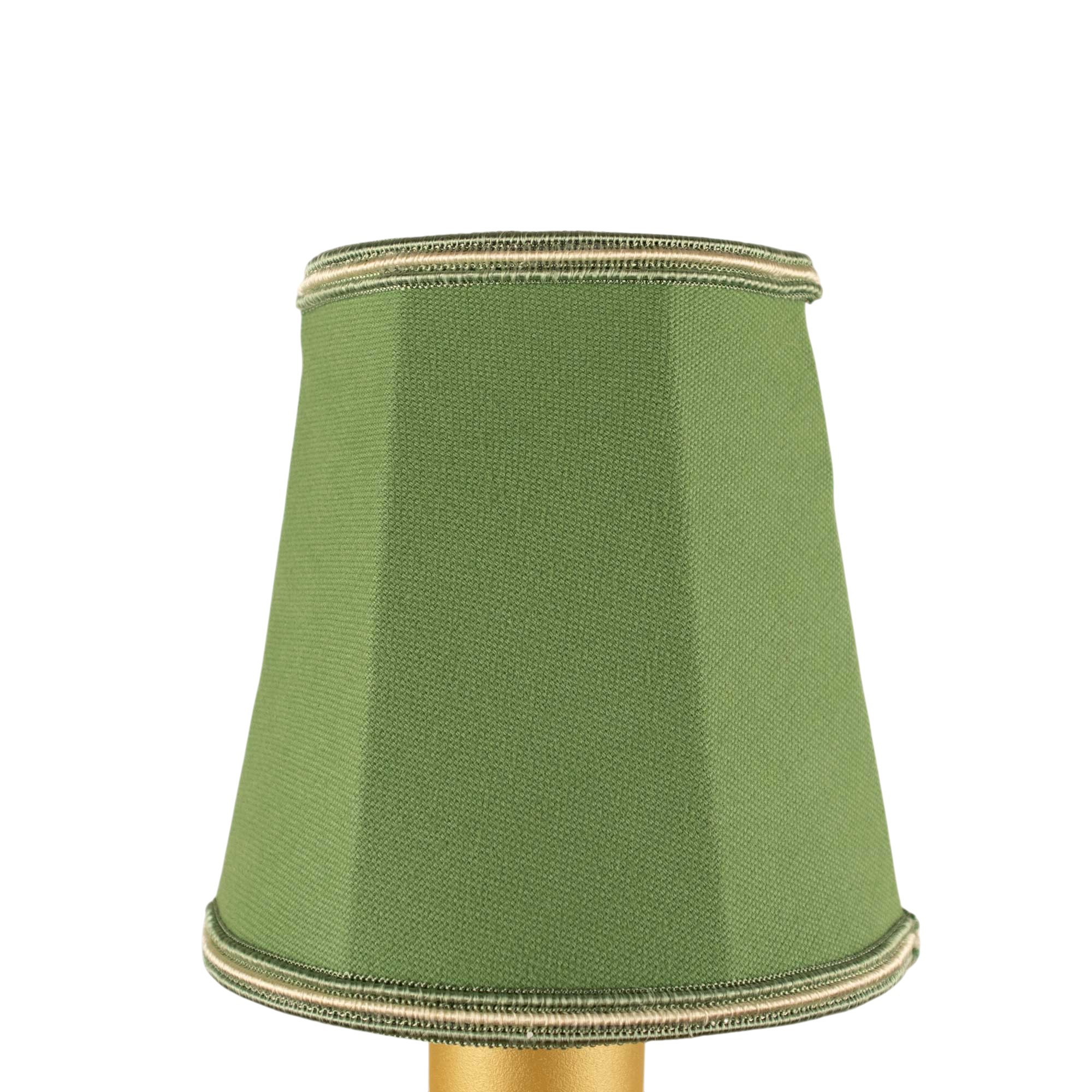 Empire brushed cotton candle shade in green with green and fawn soutache trim