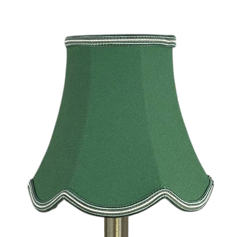 Scalloped brushed cotton chandelier shade in green with oyster soutache trim