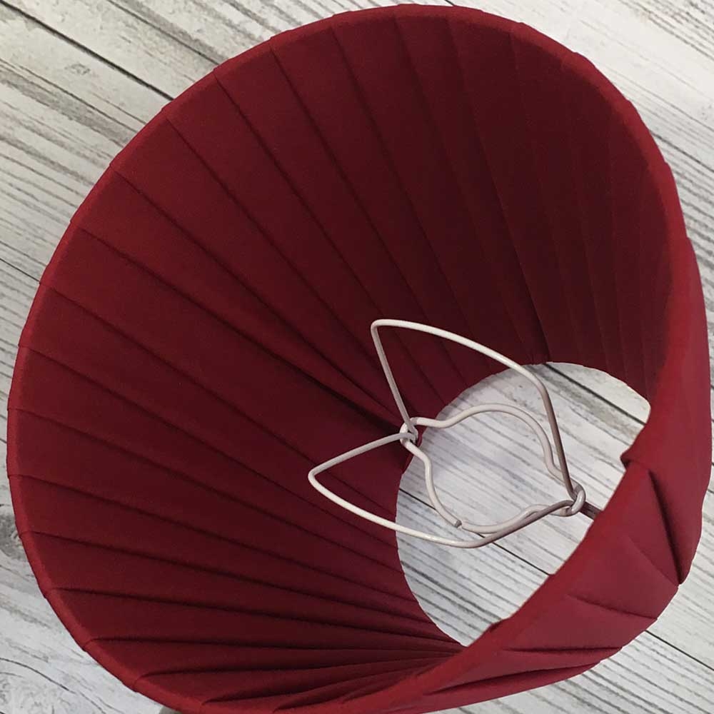 Interior view of burgundy ribbon empire candle lampshade showing clip-on fitting