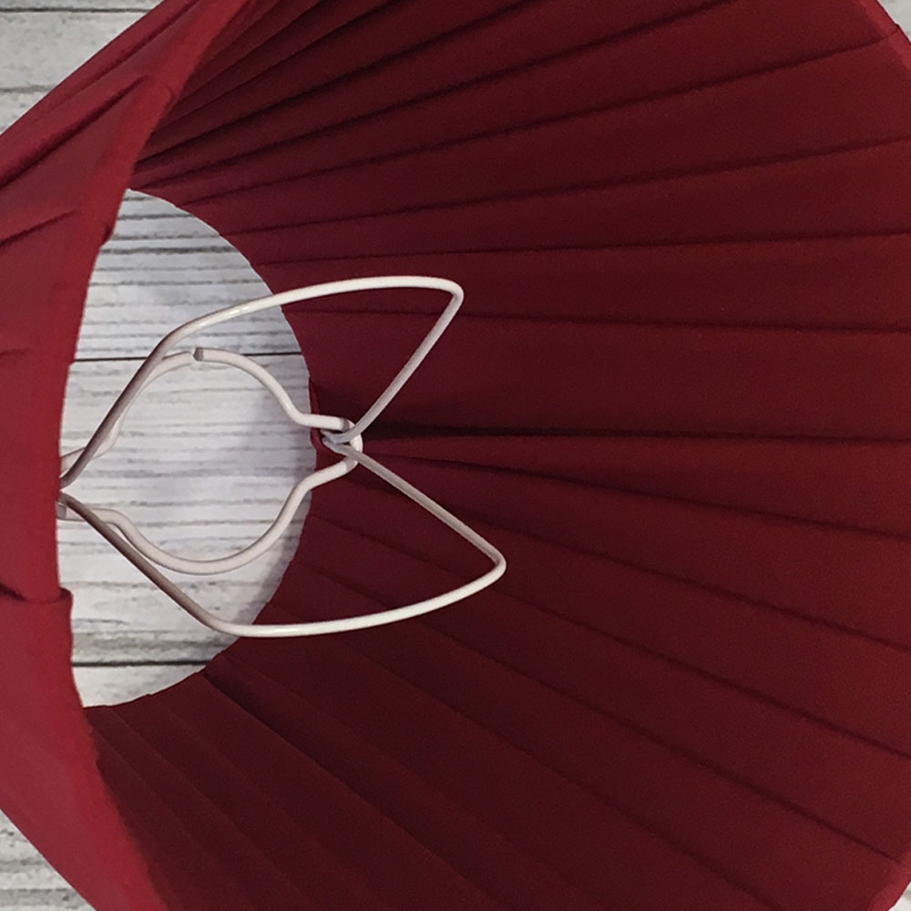 Interior view of burgundy ribbon empire candle lampshade showing clip-on fitting
