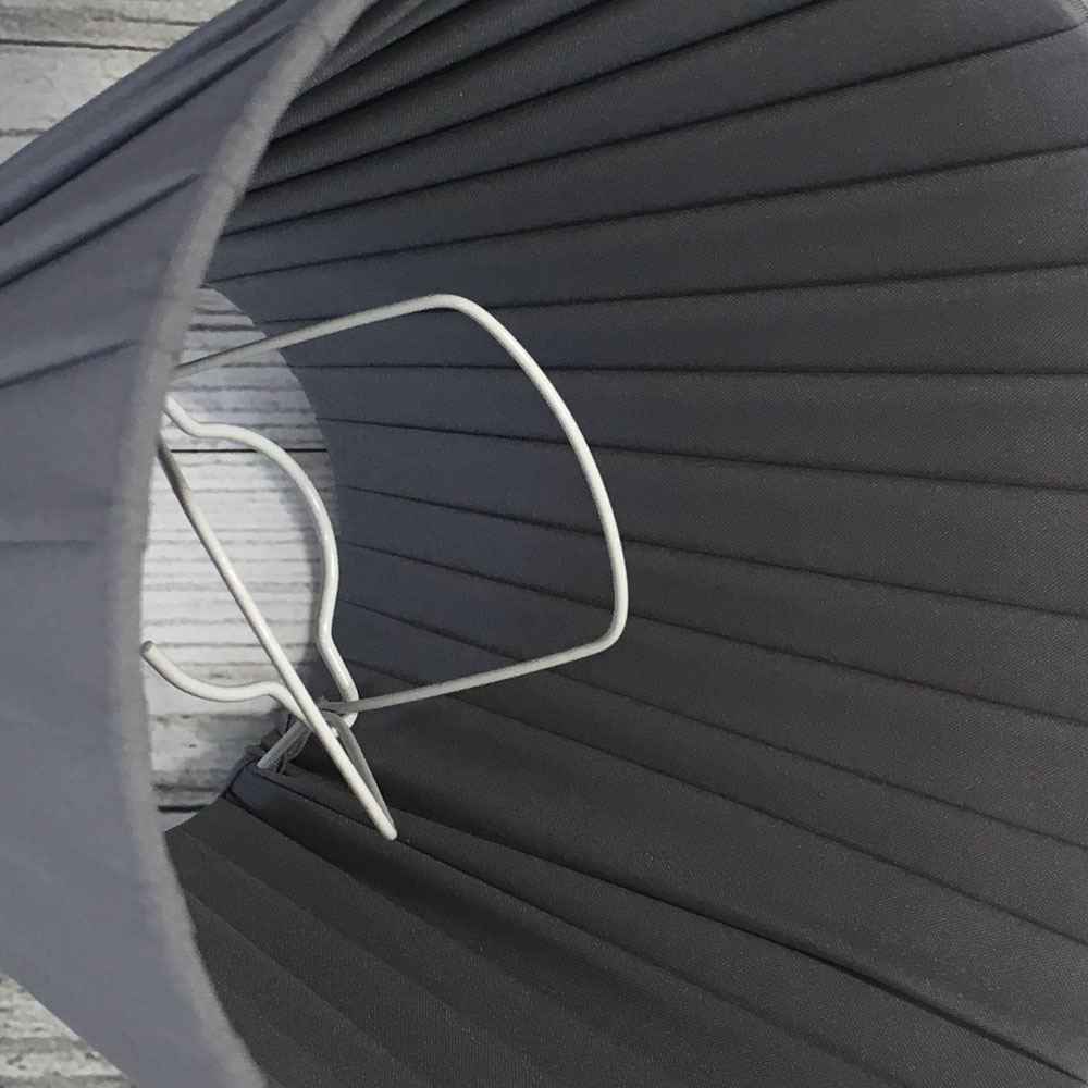 Interior view of grey ribbon empire candle lampshade showing clip-on fitting