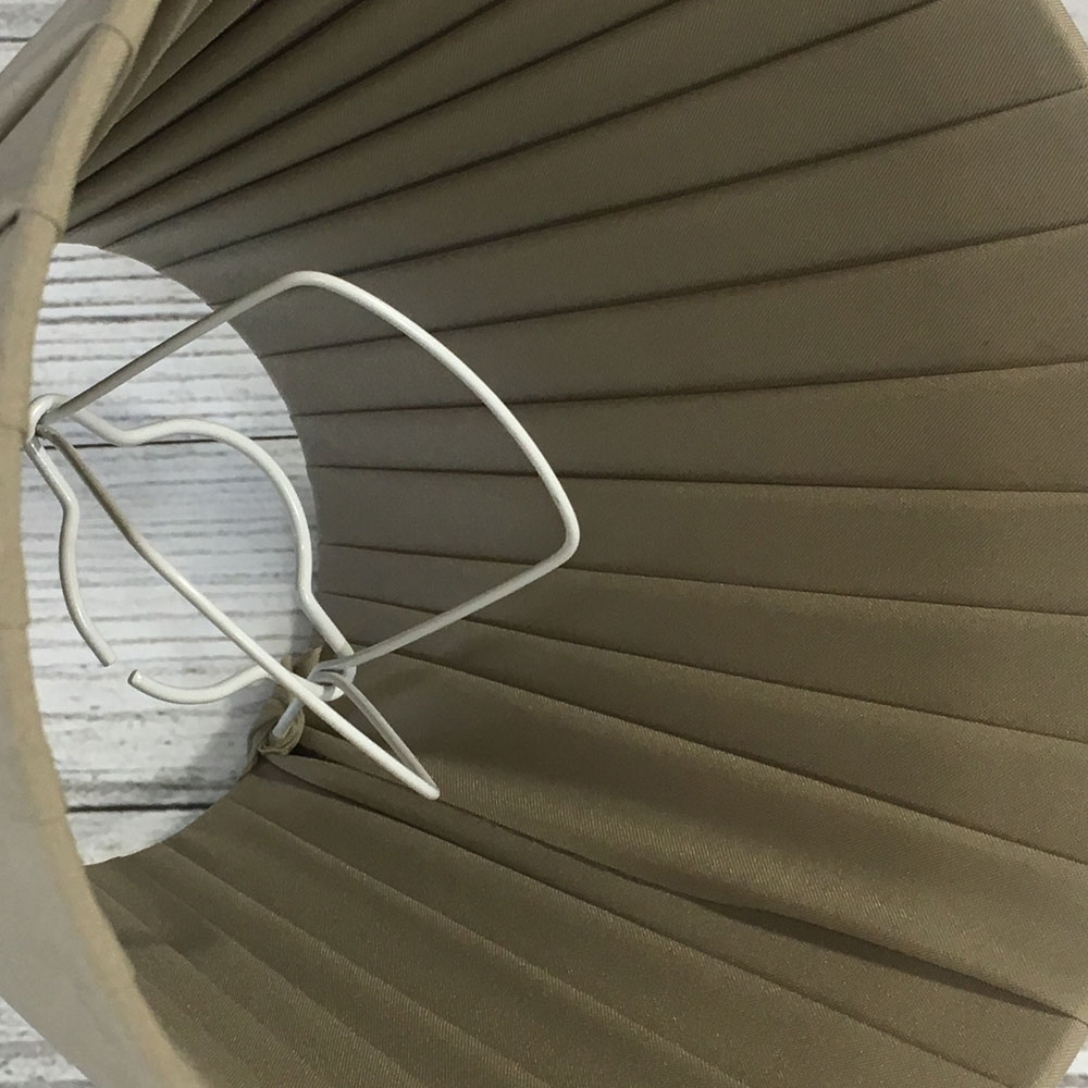 Interior view of khaki ribbon empire candle lampshade showing clip-on fitting