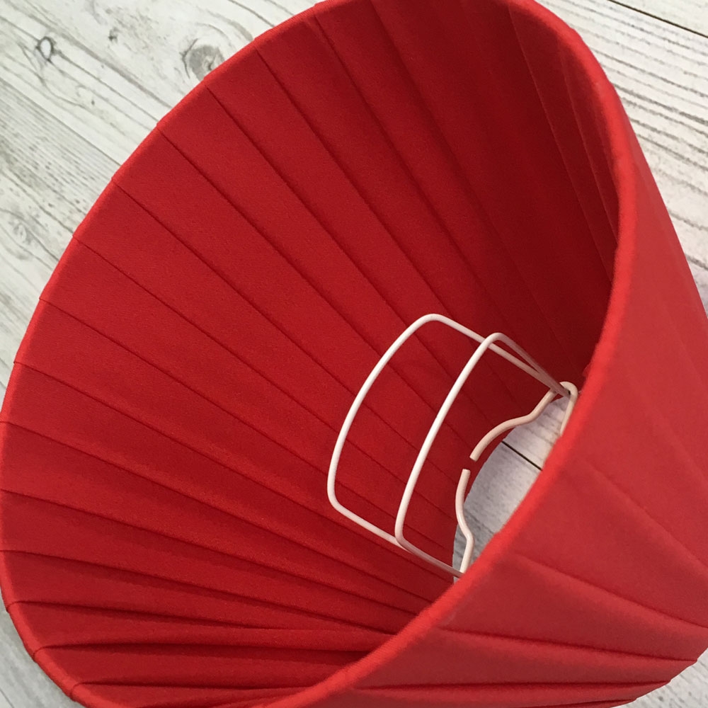 Interior view of red ribbon empire candle lampshade showing clip-on fitting