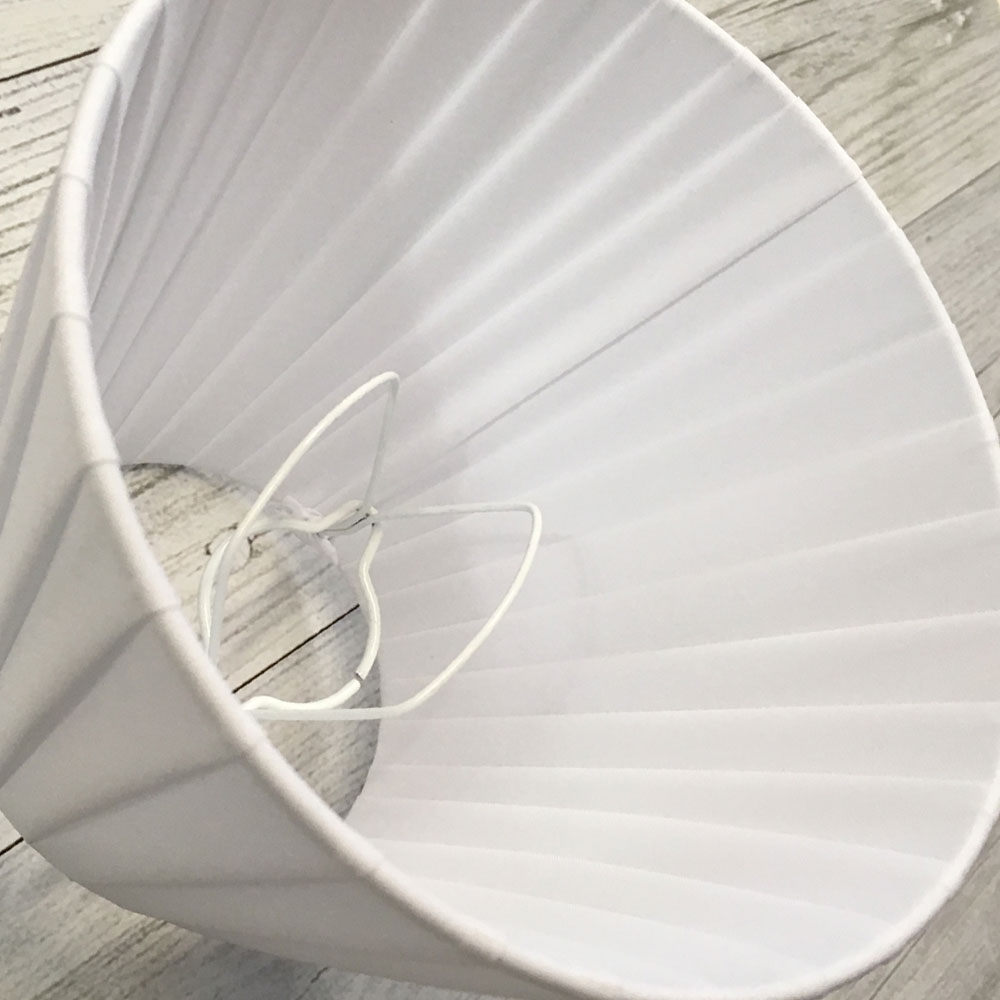Interior view of white ribbon empire candle lampshade showing clip-on fitting