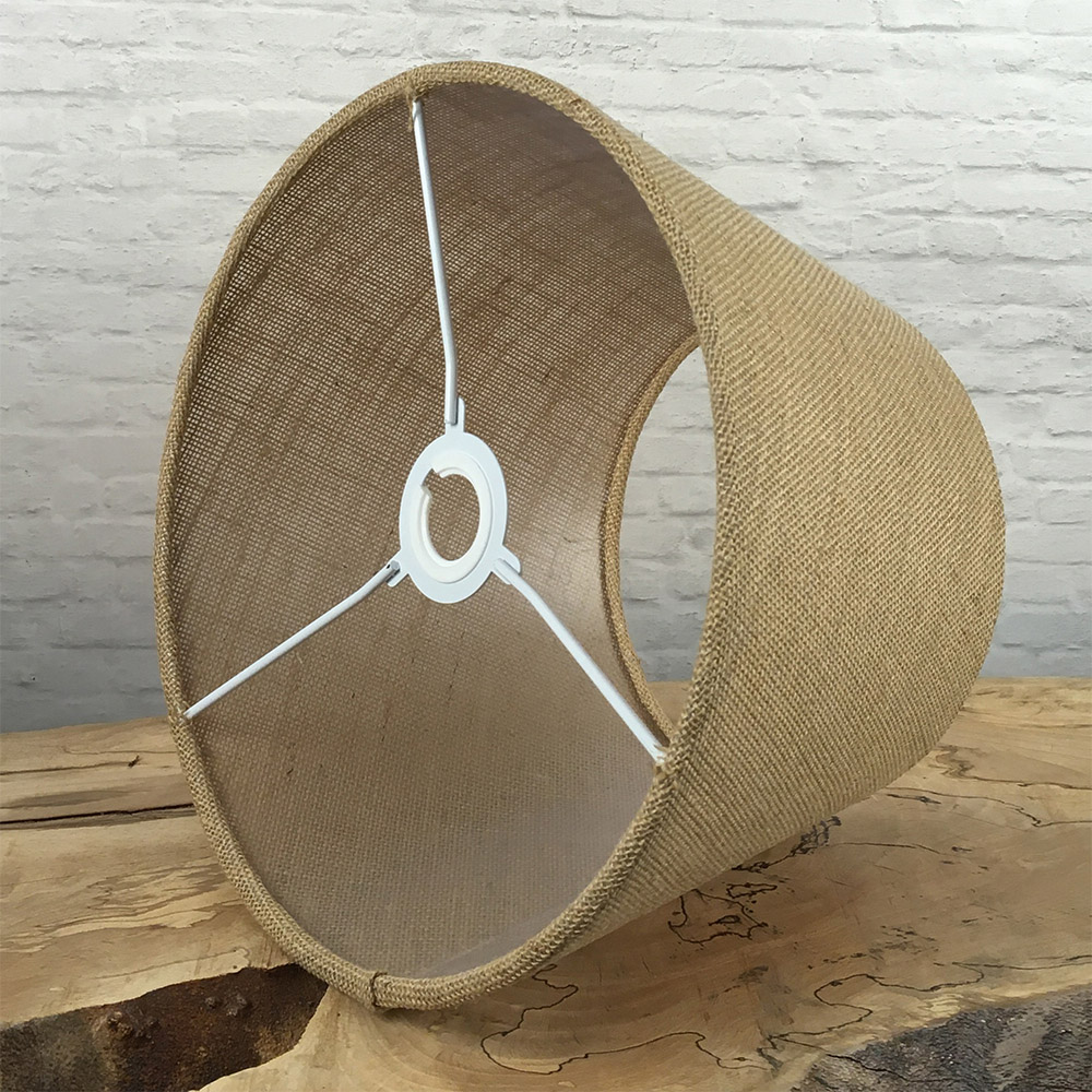 Inside view of natural hessian lampshade with fitting