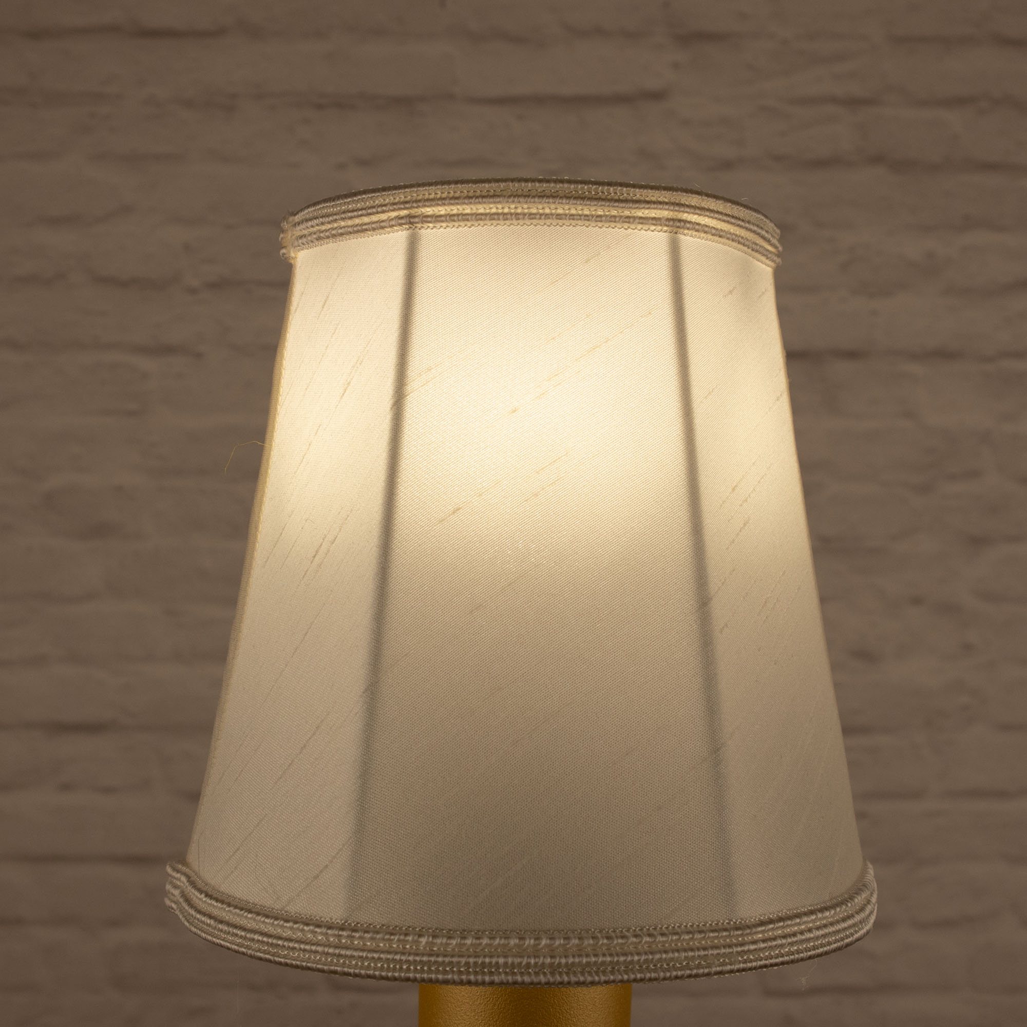 Lit natural empire faux silk chandelier shade with matching soutache trim