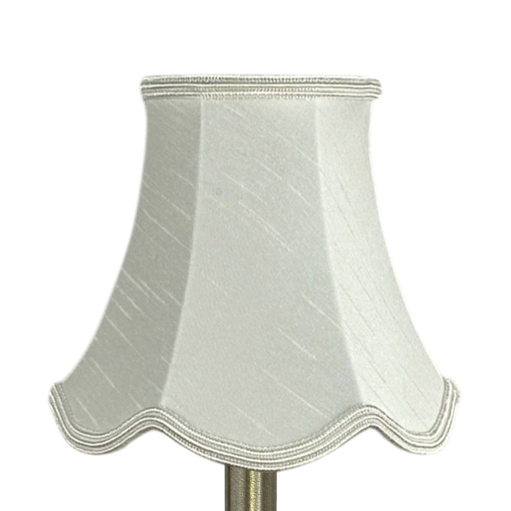 Scalloped faux silk lampshade in natural with matching soutache trim