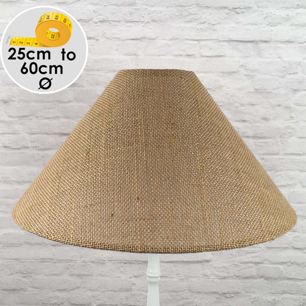 Natural hessian Coolie lampshade shown in a front view