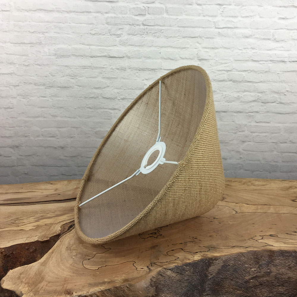 Interior view of natural hessian coolie lampshade with white frame