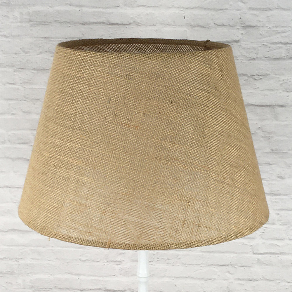 Natural hessian lampshade on white floor lamp