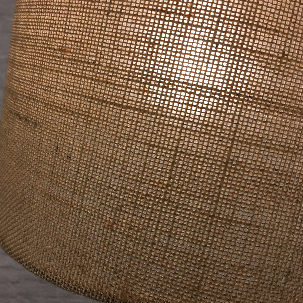 Close-up of natural hessian lampshade showing woven jute texture