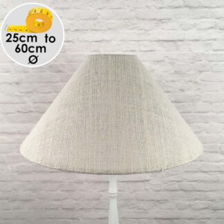 Off-white hessian Coolie lampshade shown in a front view