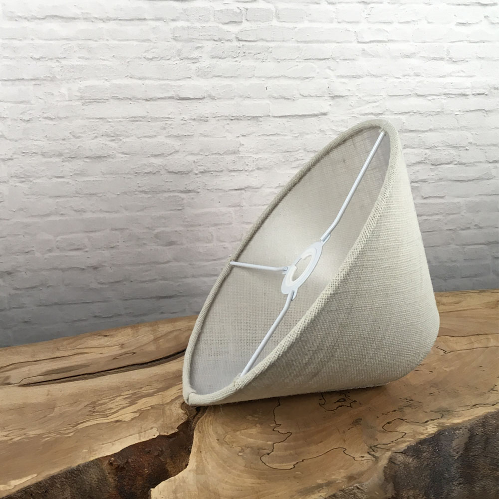 Interior view of off-white hessian coolie lampshade with white frame
