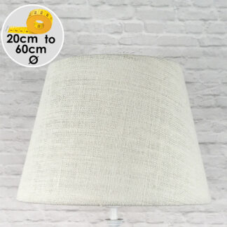 Off white hessian tapered drum lampshade in woven jute fabric