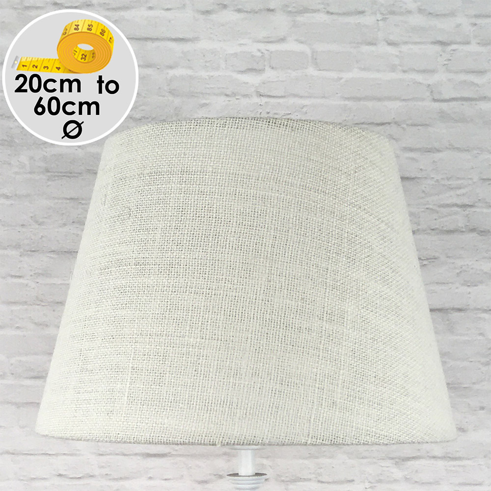 Off white hessian tapered drum lampshade in woven jute fabric