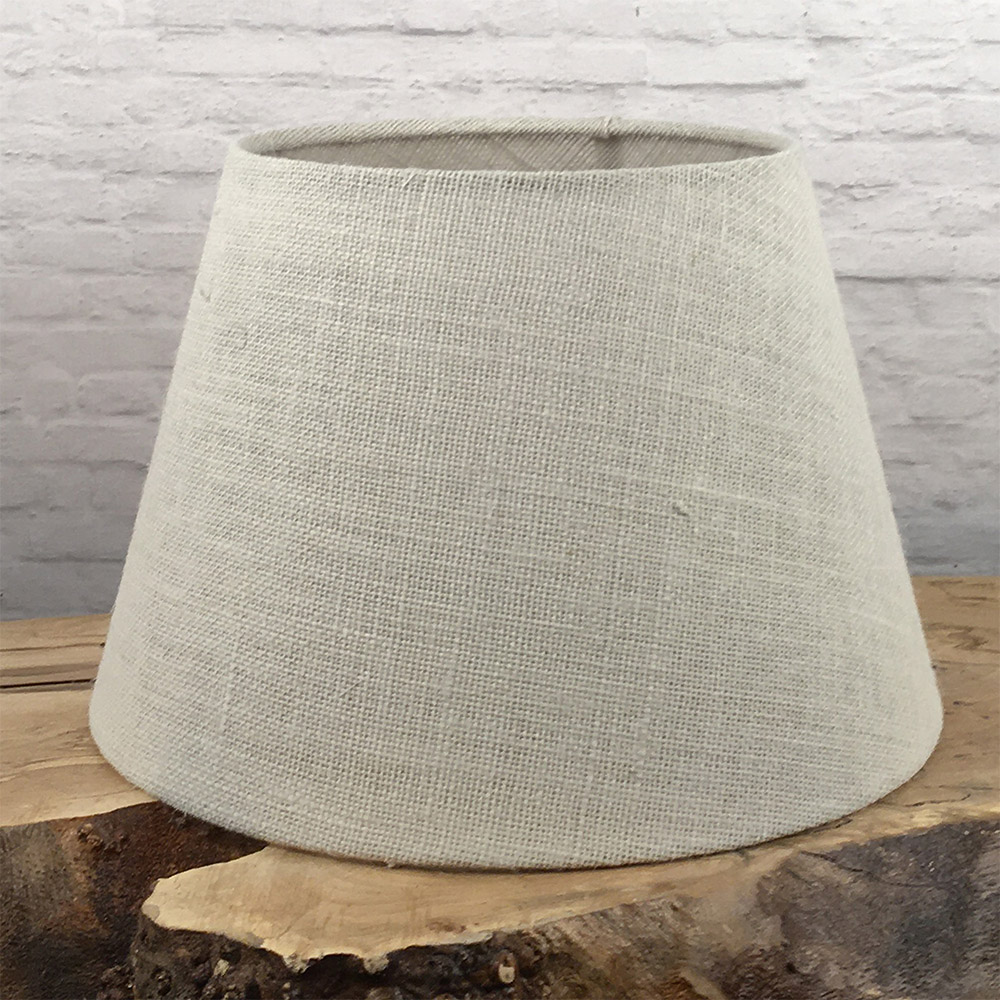 Close up of off white hessian lampshade woven jute texture
