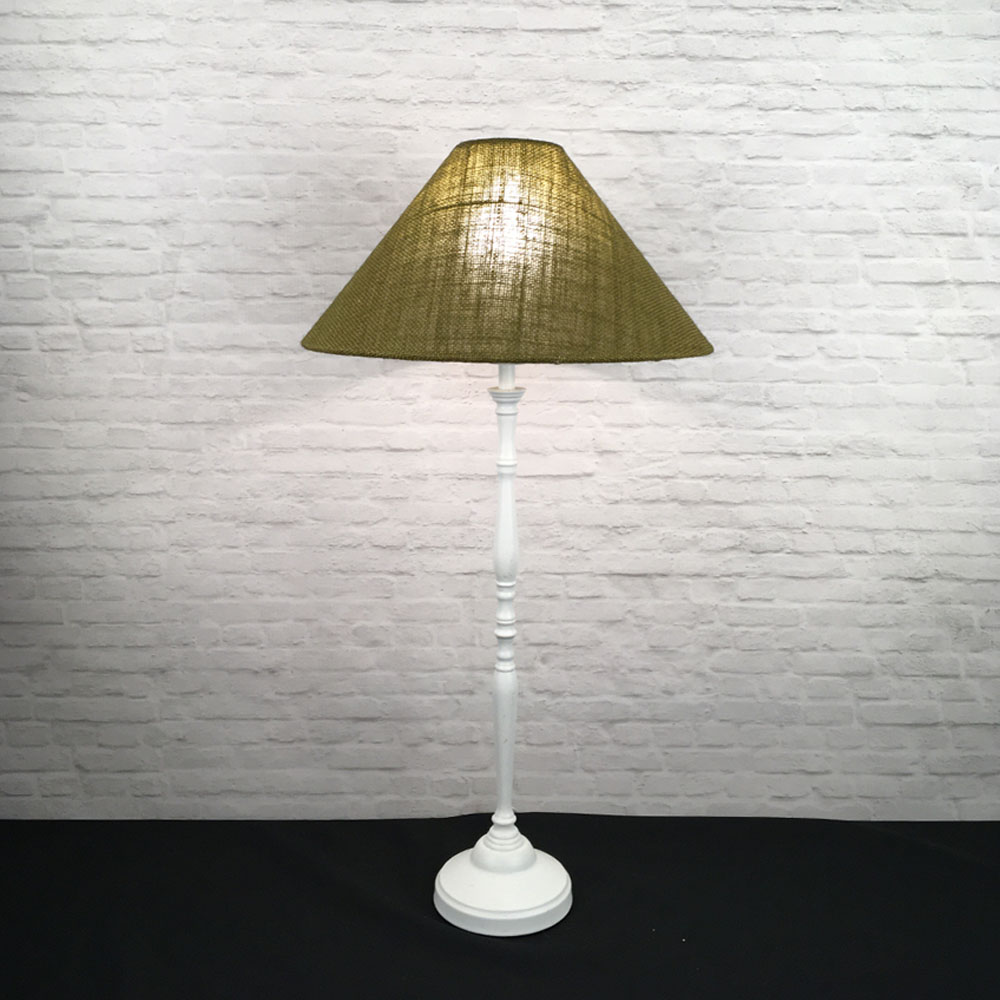 Olive Green burlap coolie table lamp illuminated