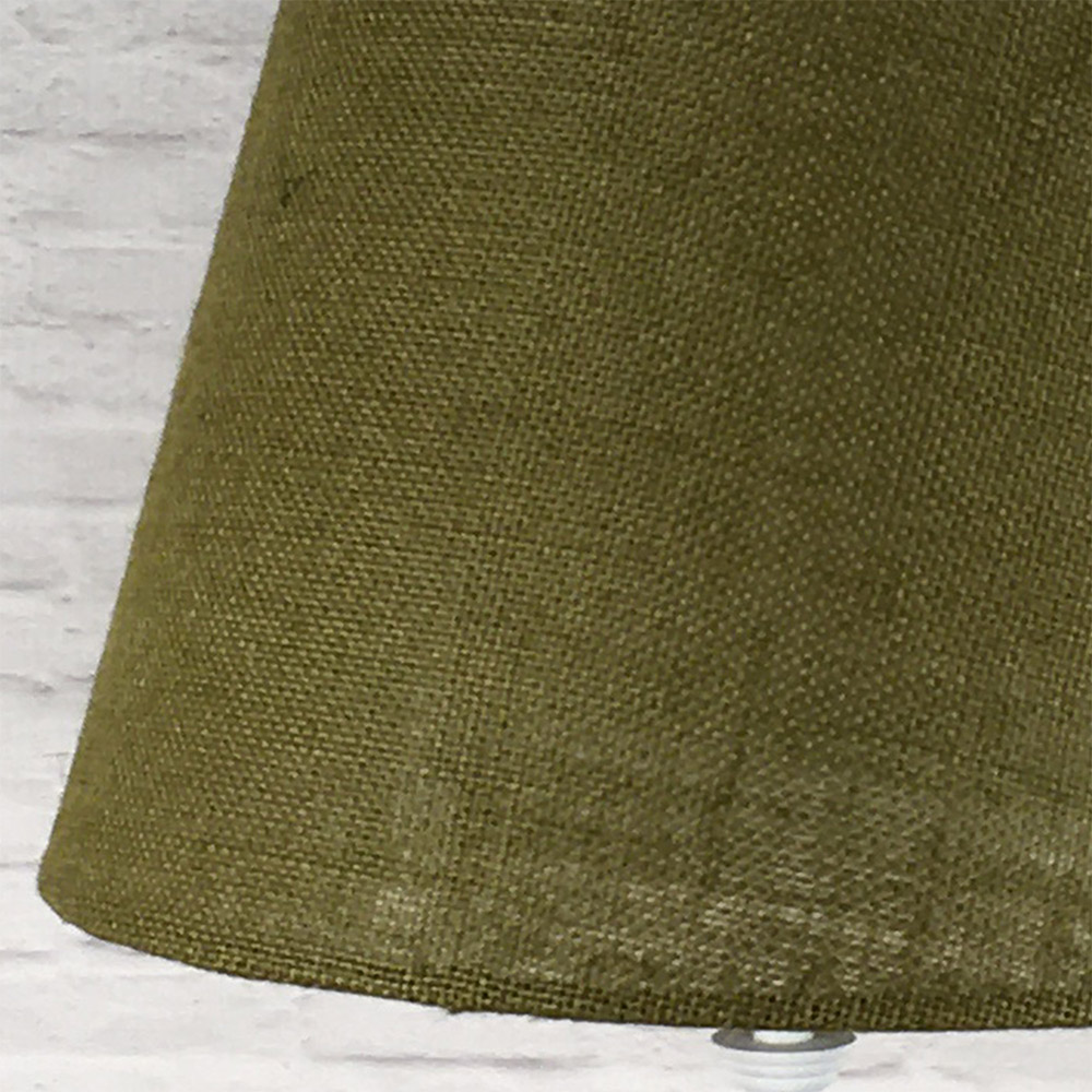 Olive green jute fabric close up on hessian lampshade