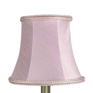 Pale pink faux silk bowed chandelier shade with rope trim and curved shape