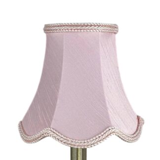 Scalloped faux silk lampshade in pale pink with matching rope trim