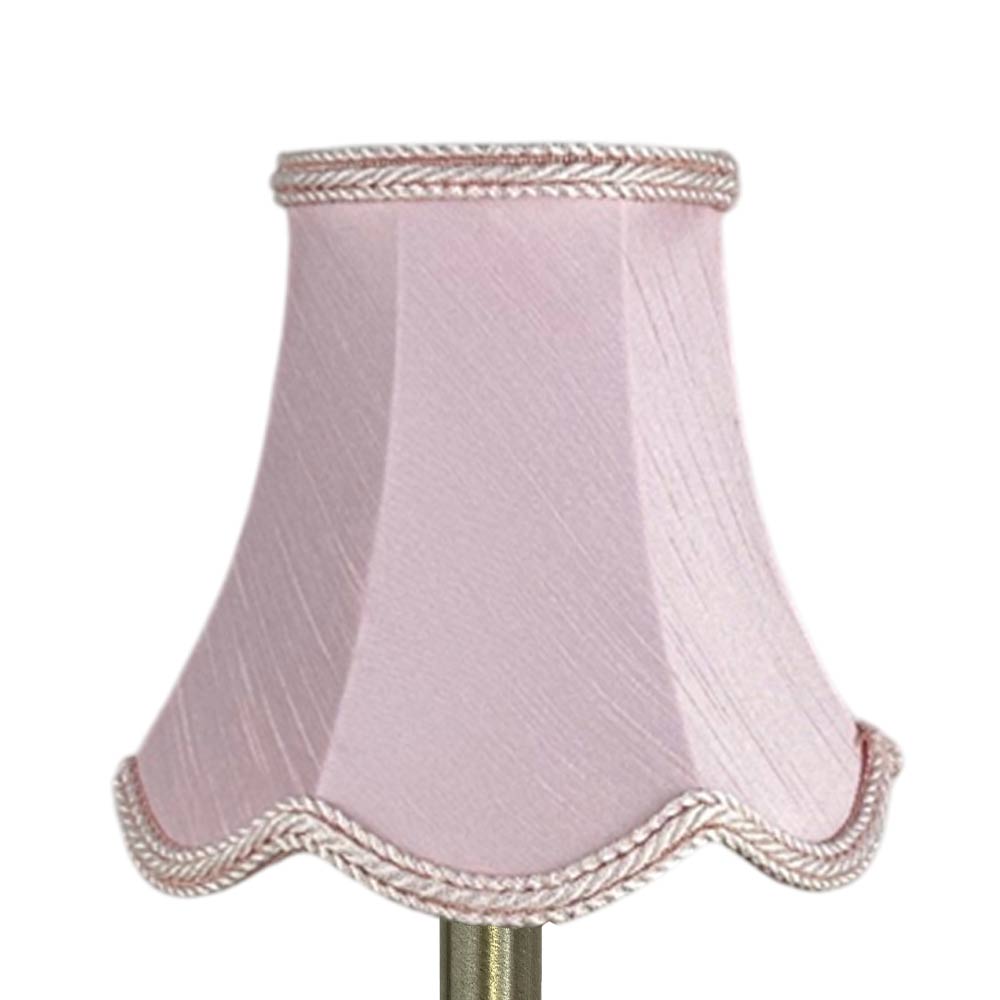 Scalloped faux silk lampshade in pale pink with matching rope trim