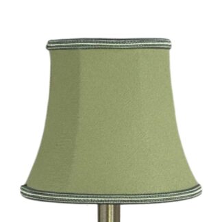 Bowed brushed cotton chandelier shade in pear with green and pear soutache trim